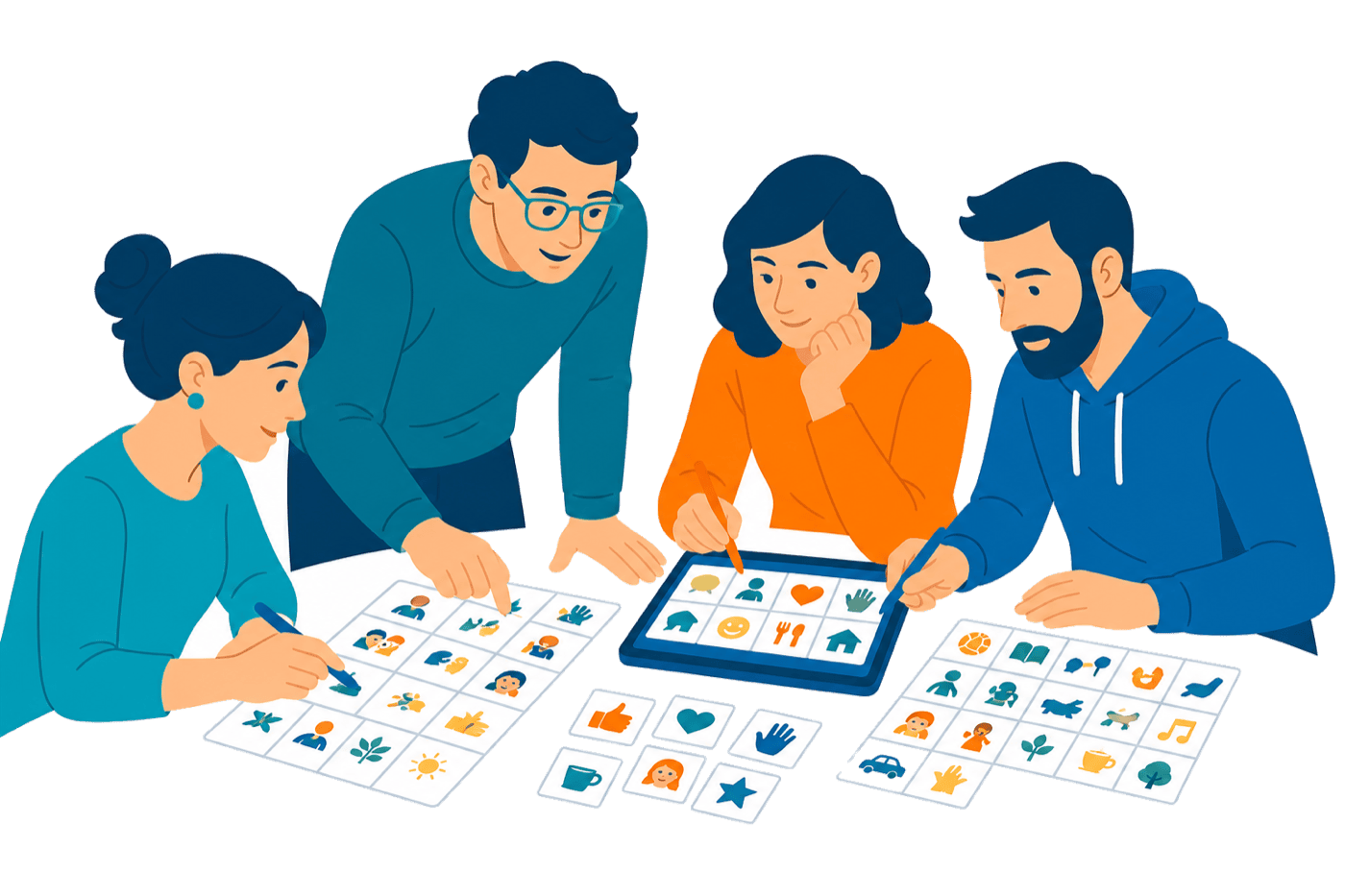 Illustration : l'équipe de la MDCAA06, portée par AFG Autisme et l'APREH, accompagne main dans la main personnes, familles et professionnels autour de la communication.